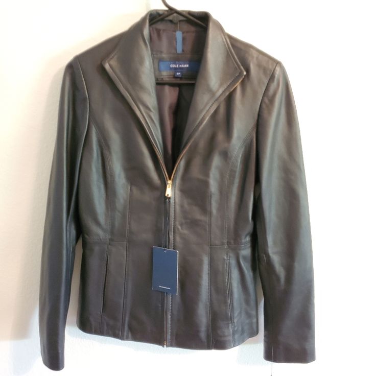 It Is Soft And Comfty Elegant Formal Biker Jacket With Zipper Closure, Elegant Formal Biker Jacket With Zipper, Elegant Spring Biker Jacket For Business, Elegant Spring Business Biker Jacket, Elegant Leather Jacket With Zipper Closure, Cole Haan Leather Jacket Women, Cole Haan, Leather Jackets, Jackets & Coats