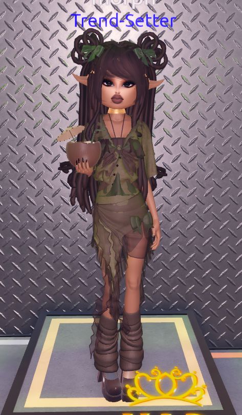 a digital rendering of a woman with long hair and green clothes standing in front of a diamond