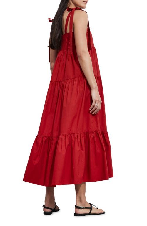 Find & OTHER STORIES Tie Cotton Sundress on Editorialist. A luscious shade of red colors a sunny-day dress set with wide ruffles and tied straps. Slips on over head Square neck Adjustable tie straps Smocked back panel 100% cotton Dry clean or machine wash, line dry Imported Shades Of Red Color, Shade Of Red, Cotton Sundress, Red Fits, Dress Set, Fabric Gifts, Free Fabric, Anniversary Sale, Shades Of Red