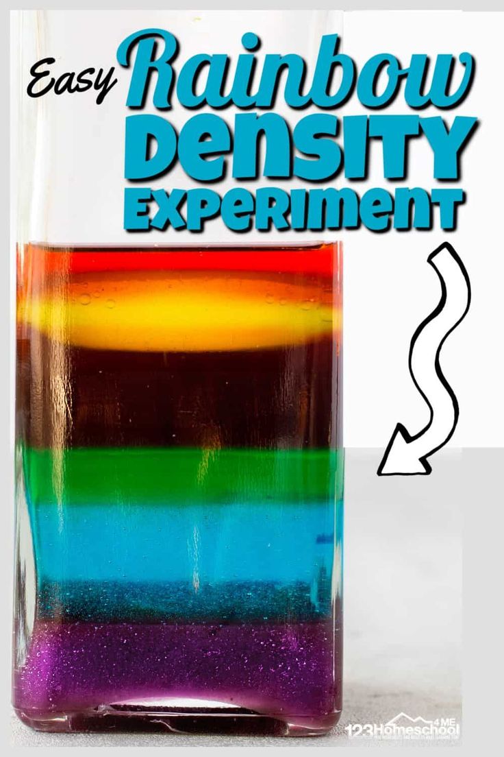 an easy rainbow density experiment in a glass container with the words easy density on it