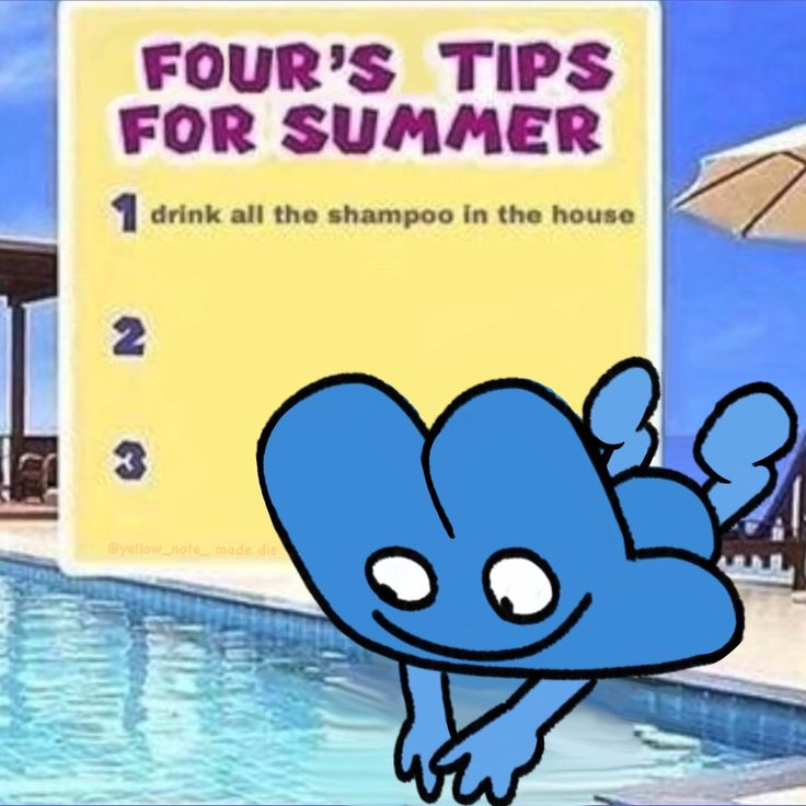 a cartoon character floating in the water next to a sign that says four's tips for summer