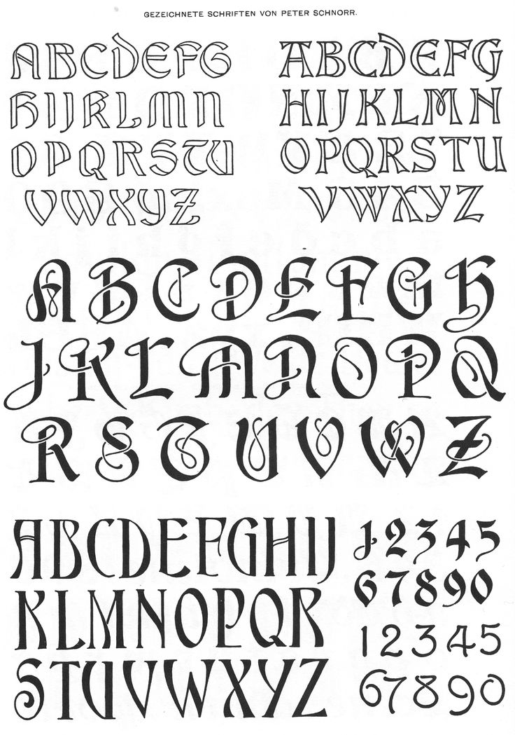 some type of font that has been drawn in different styles and colors, including the upper letters