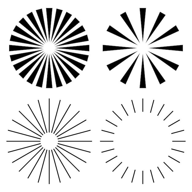 four black and white sunbursts are shown in the shape of a circle