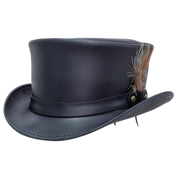 PRICES MAY VARY. Stylish Top Leather Hats: Whether you’re stepping onto the stage or off the back of your hog, the Marlow top hat for men and women with the LT hatband is the choice for you. These low leather topper hats offer a rivet-side band and smart feather accent. Shapeable Brim: Elevate your everyday attire with our top hats for men. The shapeable wire brim allows you to adjust the hat's shape to suit your personal style and preference. This feature gives you the flexibility to customize Steampunk Hatter, Leather Top Hat, American Hat Makers, Steampunk Top, American Hat, Steampunk Top Hat, Black Leather Top, Chapeau Cowboy, Top Hats