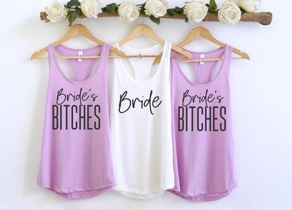 Bachelorette Party Tank Top . Bride and Bride's Bitches . Racerback Bridal Tank Top . Bride . Brides Funny Bachelorette Shirts, Bachelorette Party Tanks, Party Tank Top, Babe Shirt, Bridal Shirts, Brides Babes, Bachelorette Gift, Bridesmaid Shirts, Bridal Party Shirts