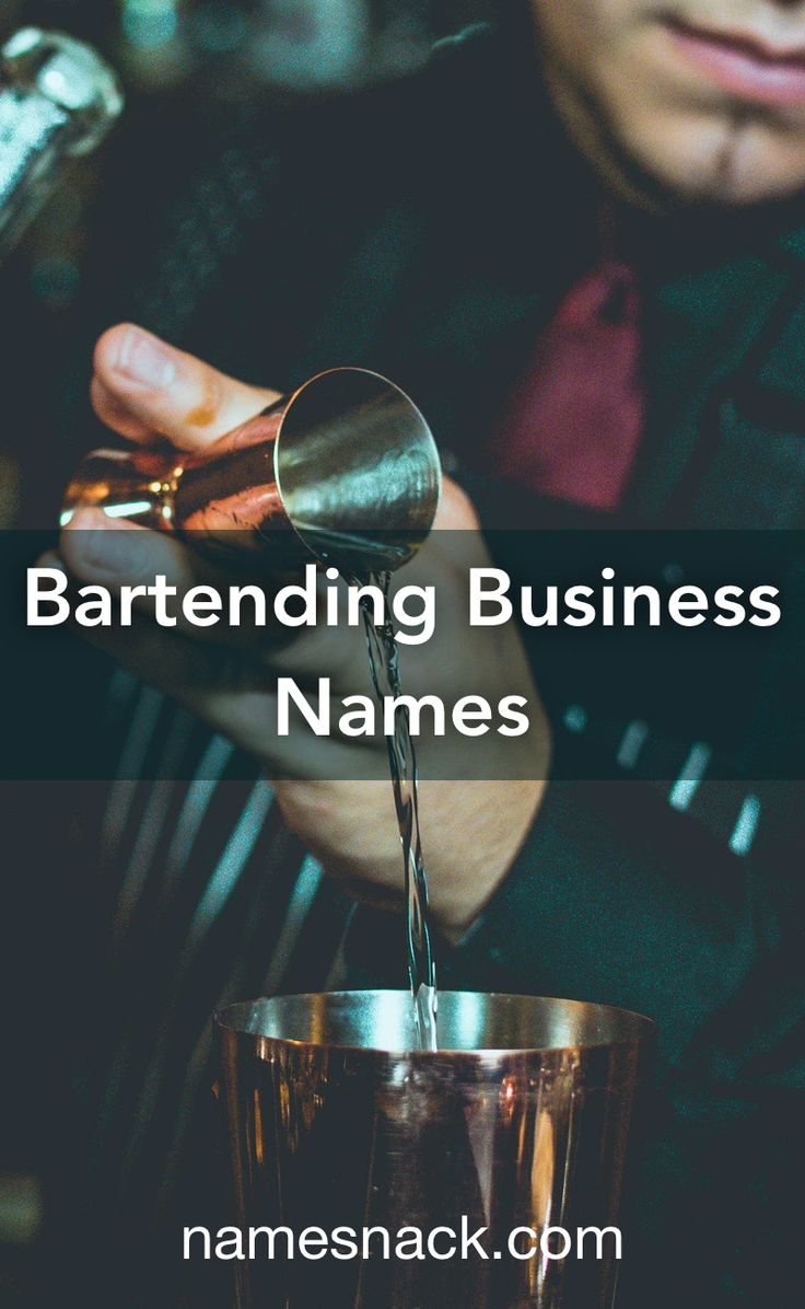 bartender pouring drinks into a metal cup with the words bartering business names on it