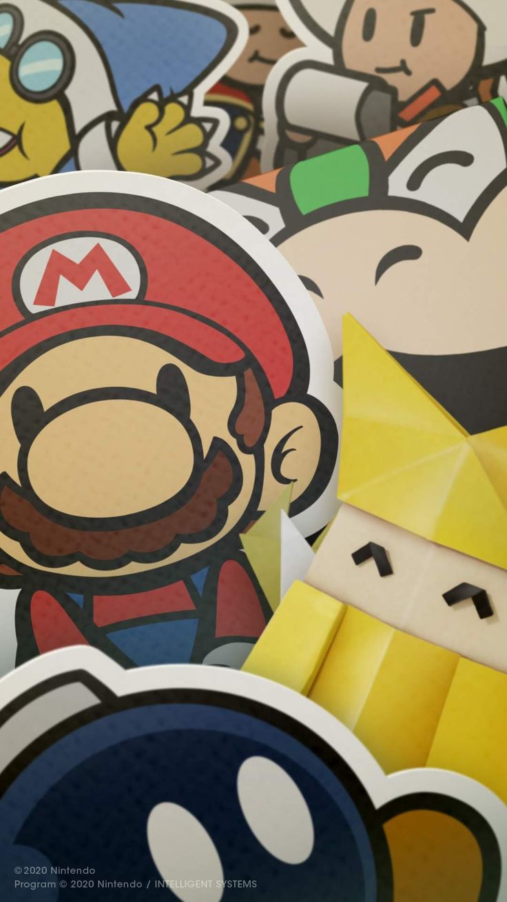 paper mario stickers are on display in front of some other character's faces