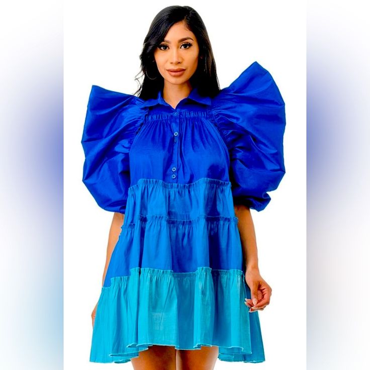 Absolutely Beautiful And The Colors Are Absolutely Gorgeous. {Purse Sold Separately} Small Medium Large Available Blue Ruffled Mini Dress For Day Out, Blue Mini Dress With Ruffles For Day Out, Blue Puff Sleeve Mini Dress For Summer, Blue Ruffled Mini Dress For Vacation, Blue Ruffled Dress For Day Out, Blue Short Sleeve Mini Dress With Ruffles, Chic Blue Puff Sleeve Mini Dress, Blue Puff Sleeve Mini Dress For Day Out, Blue Puff Sleeve Mini Dress For Vacation