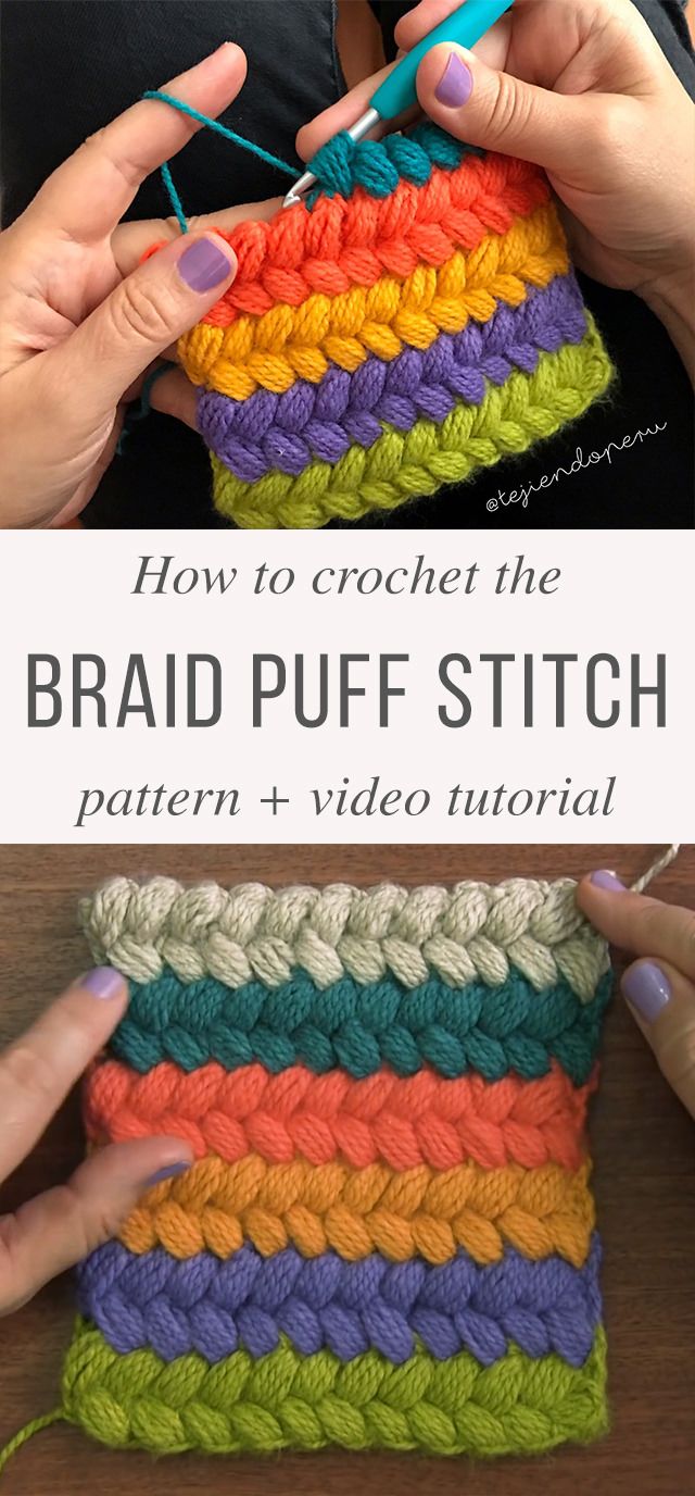 the crochet is being used to make a rainbow colored pouch for someone who's knitting