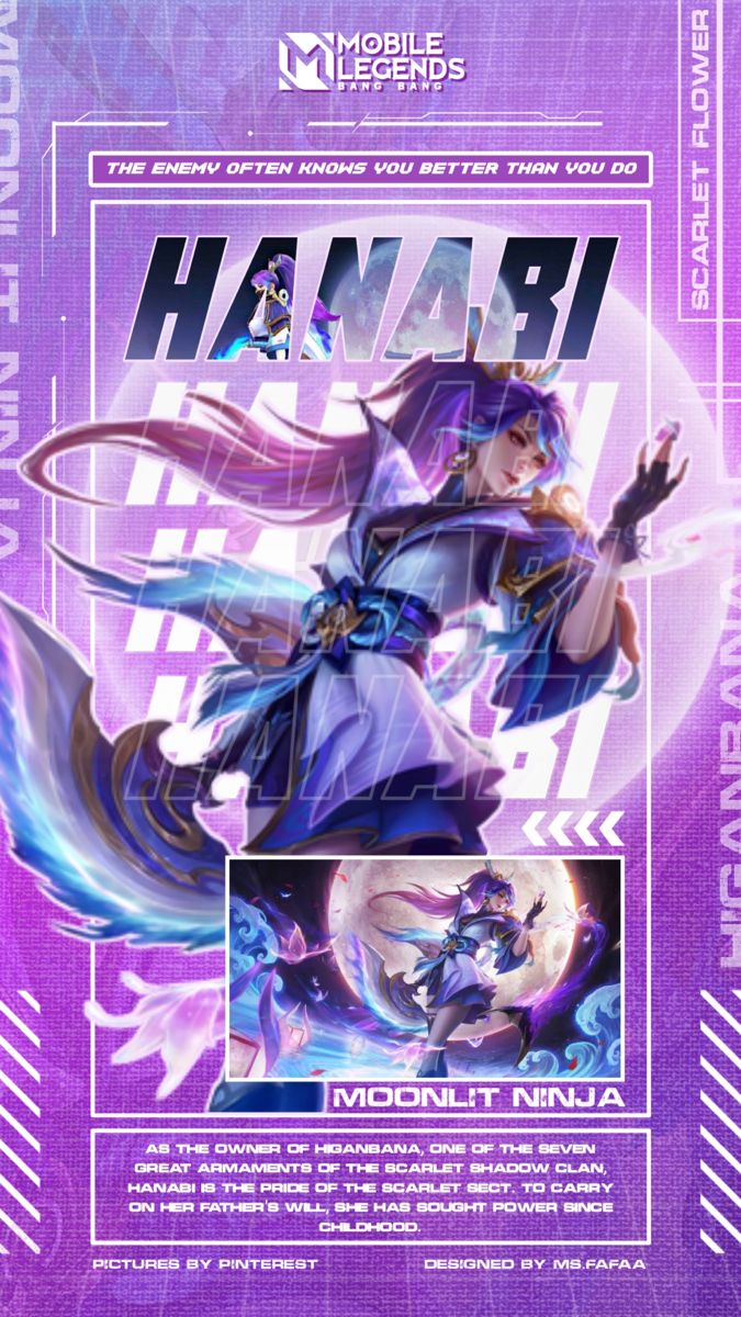 an advertisement for the mobile legend game's character avatar, havaniri from mobile legend