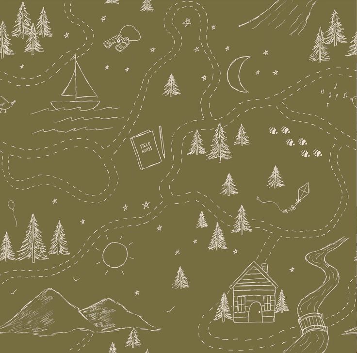 a brown background with trees and houses on it