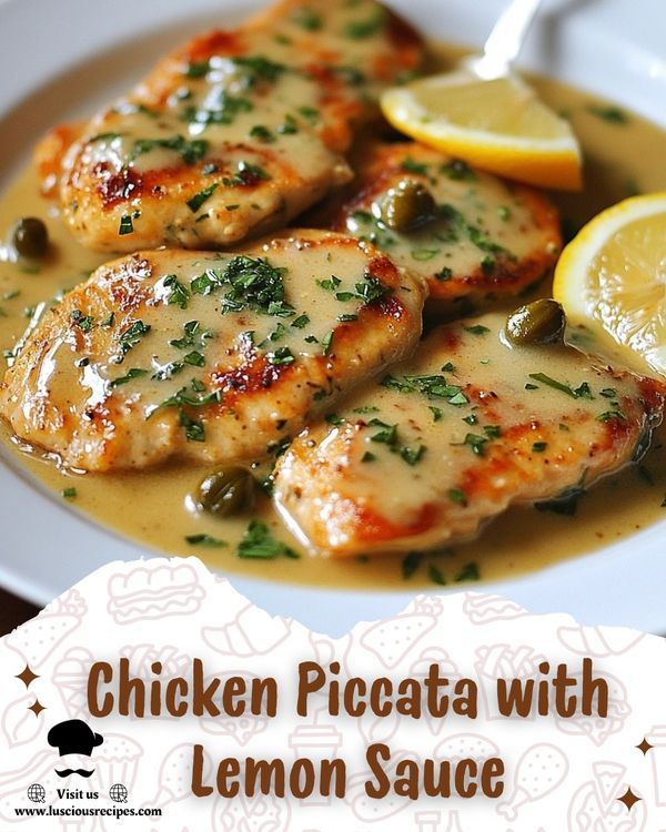 chicken piccata with lemon sauce on a white plate