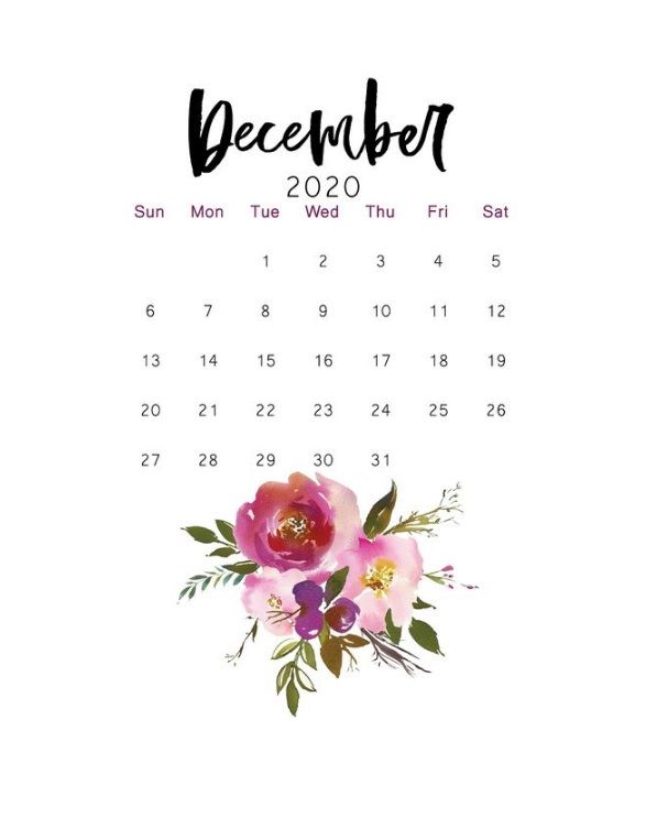 a calendar with flowers on it and the word december written in black ink, is shown