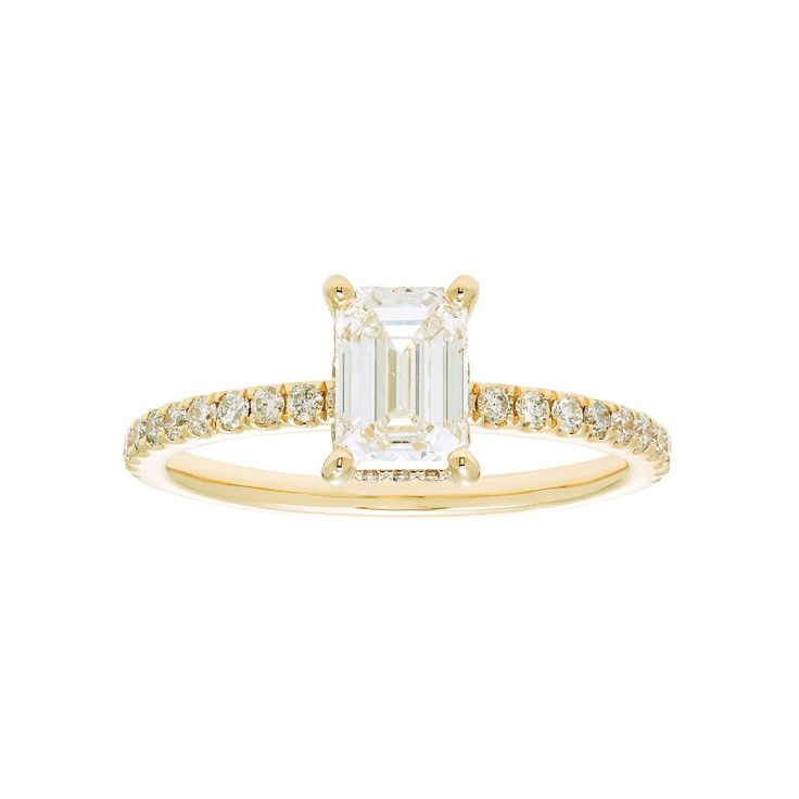 With the timeless emerald cut and sheer brilliance, this Evergreen Diamonds 14k gold diamond hidden halo ring is a thing of beauty. With the timeless emerald cut and sheer brilliance, this Evergreen Diamonds 14k gold diamond hidden halo ring is a thing of beauty.Click on this JEWELRY & WATCHES GUIDE to learn about fit, styles, materials and more! BENEFITS OF LAB-GROWN DIAMONDS Offer essentially the same physical, chemical and optical properties as mined diamonds. Lab-grown diamonds are larger, a Classic 14k Gold Emerald Ring With Single Cut Diamonds, Green Diamond Ring With Single Cut Emerald Shape, Yellow Gold Emerald-cut Ring With Single Cut Diamonds, Green Emerald Cut Diamond Ring With Single Cut Diamonds, Classic Yellow Gold Emerald Ring With Single Cut Diamonds, Formal Emerald Cut Ring With Single Cut Diamonds, Classic Green Diamond Ring With Single Cut Diamonds, Classic Emerald Ring With Diamond Accents Radiant Cut, Green Diamond Ring With Vvs Clarity And Radiant Cut