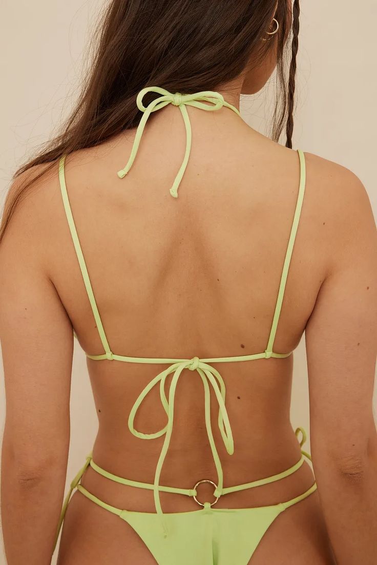 Ring Detail Straps Bikini Top Green | na-kd.com Summer T-back Swimwear With String Tie, Green Backless Swimwear For Beach Party, Triangle Top Swimwear With Knotted Straps For Swimming, Green Strappy Back Swimwear For Beach, Cross-tied Halter Top For Beach, Cross-tied Triangle Top Halter For Poolside, Green Beach Swimwear With Knotted Straps, Green Swimwear With Knotted Straps For Beach, Green Knotted Straps Swimwear For Beach