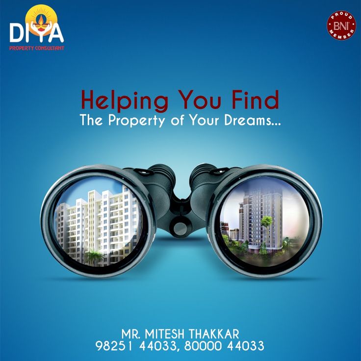 an advertisement for a property listing company with two binoculars in front of the image and words helping you find the property of your dreams