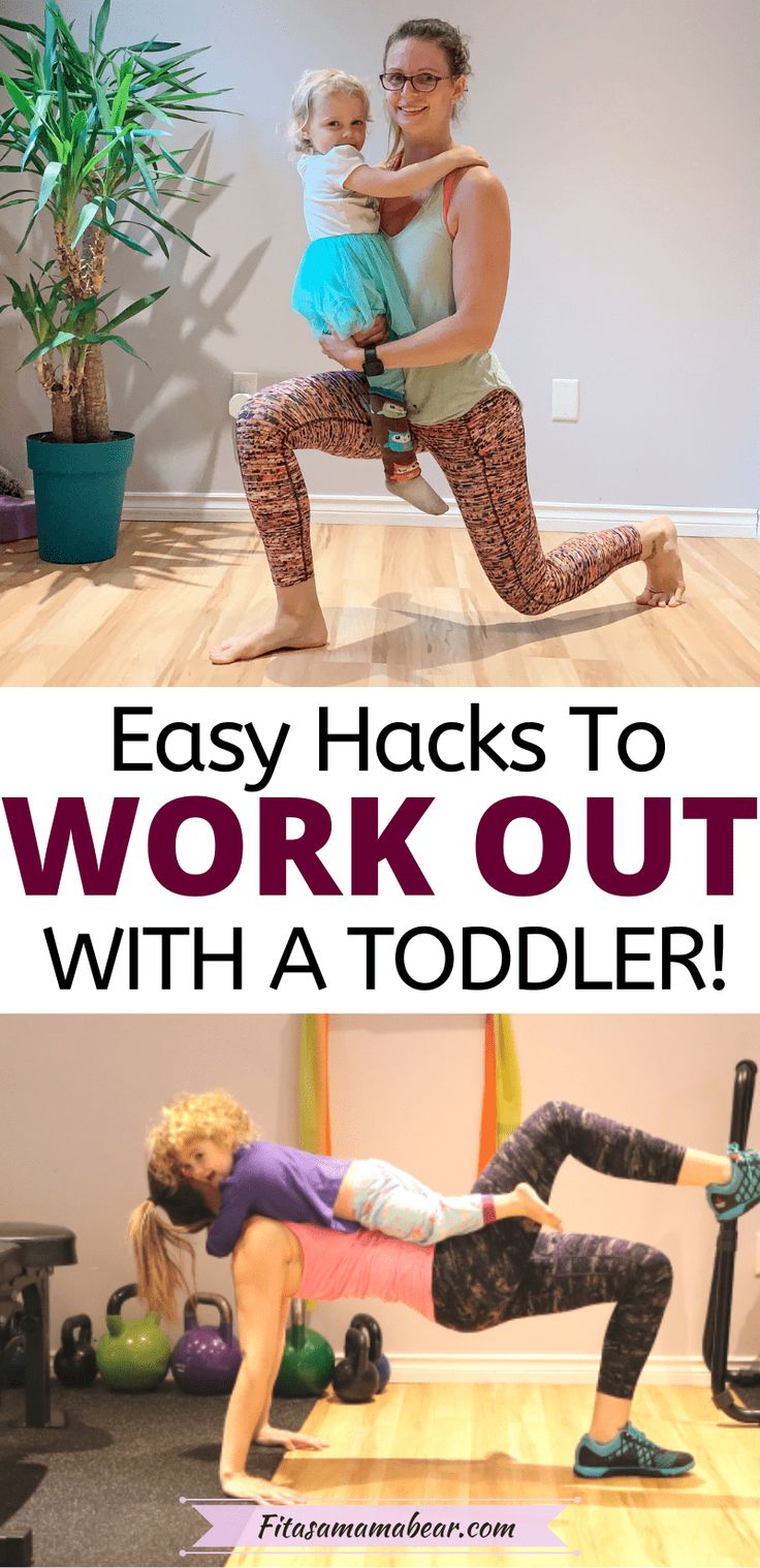 a woman and child doing exercises with the words easy hacks to work out with a todd