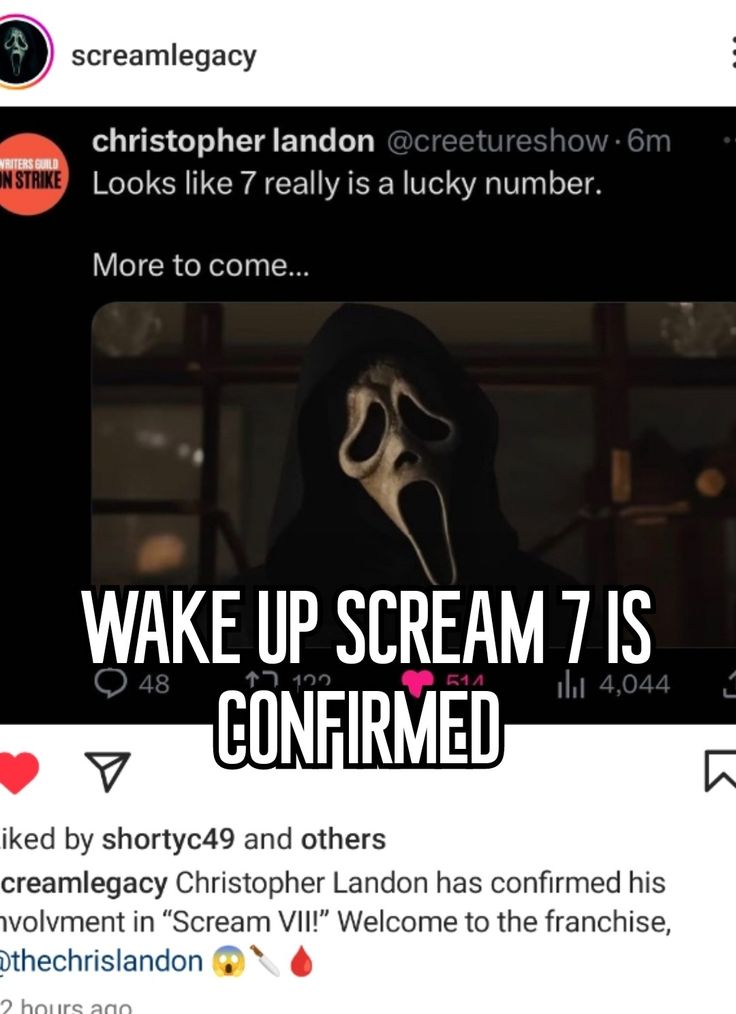 a tweet with the caption'wake up scream 7 is confined '