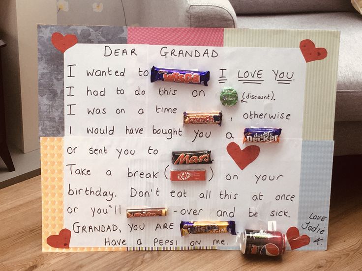 a card with candy bars attached to it