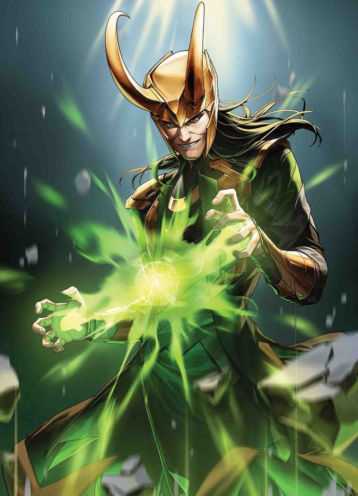 loki in green and gold with his hands out, as if he is holding something