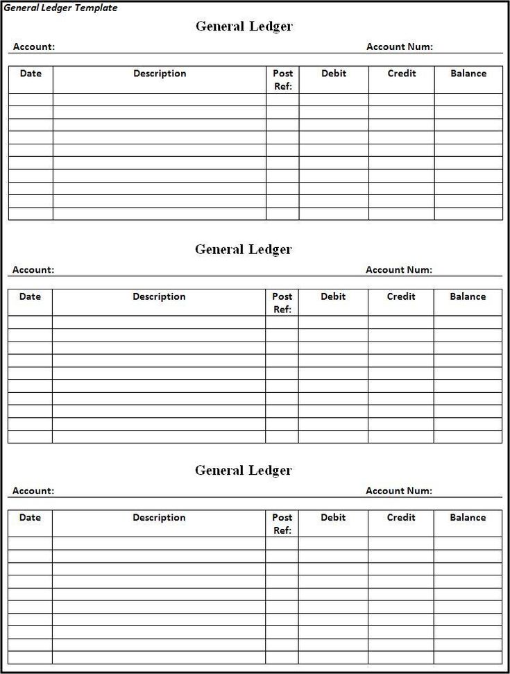 the general ledger form is shown in black and white, with two columns on each side