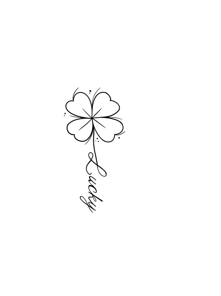 a black and white drawing of a four leaf clover with the word love on it