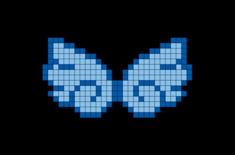 a cross stitch pattern with two blue butterflies on the front and one in the back