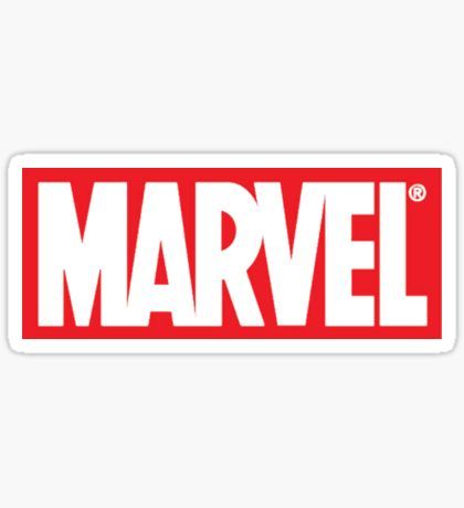 the word marvel in white and red sticker on a white background, with an image of