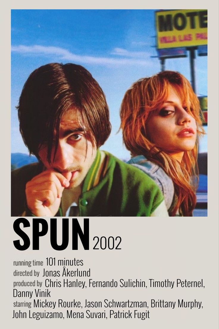 an advertisement for the movie spin featuring two young people, one with his hand on his chin