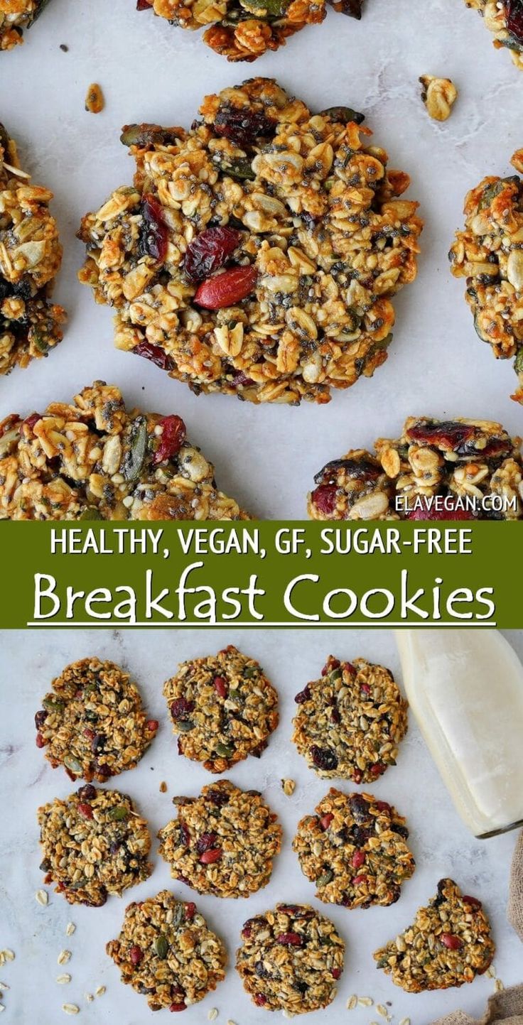 healthy, vegan, gluar - free breakfast cookies with oats and cranberries