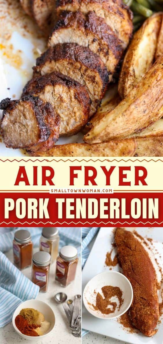 an advertisement for air fryer pork tenderloin