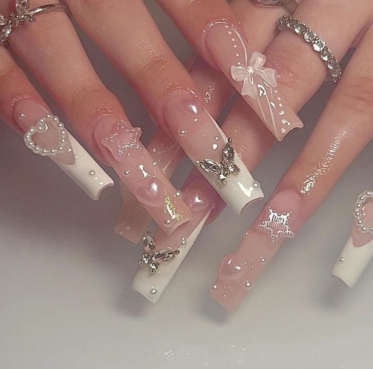 Couqutte Nail Ideas, Bow Nails, Nagel Tips, Simple Gel Nails, Summery Nails, Girly Acrylic Nails, Hello Kitty Nails, Spring Nail Designs, Pretty Gel Nails