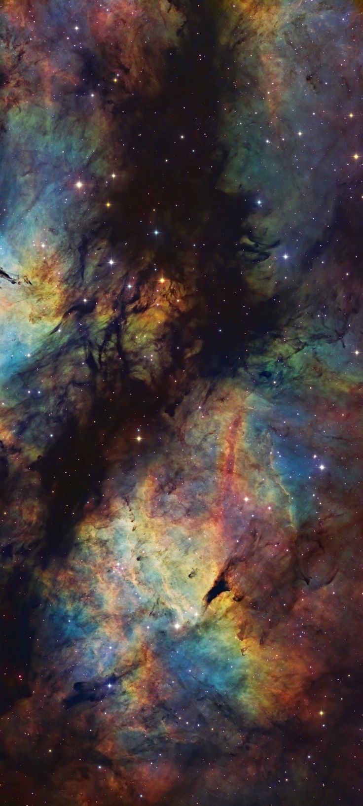 the sky is filled with colorful stars and clouds in this image, there are many different colors