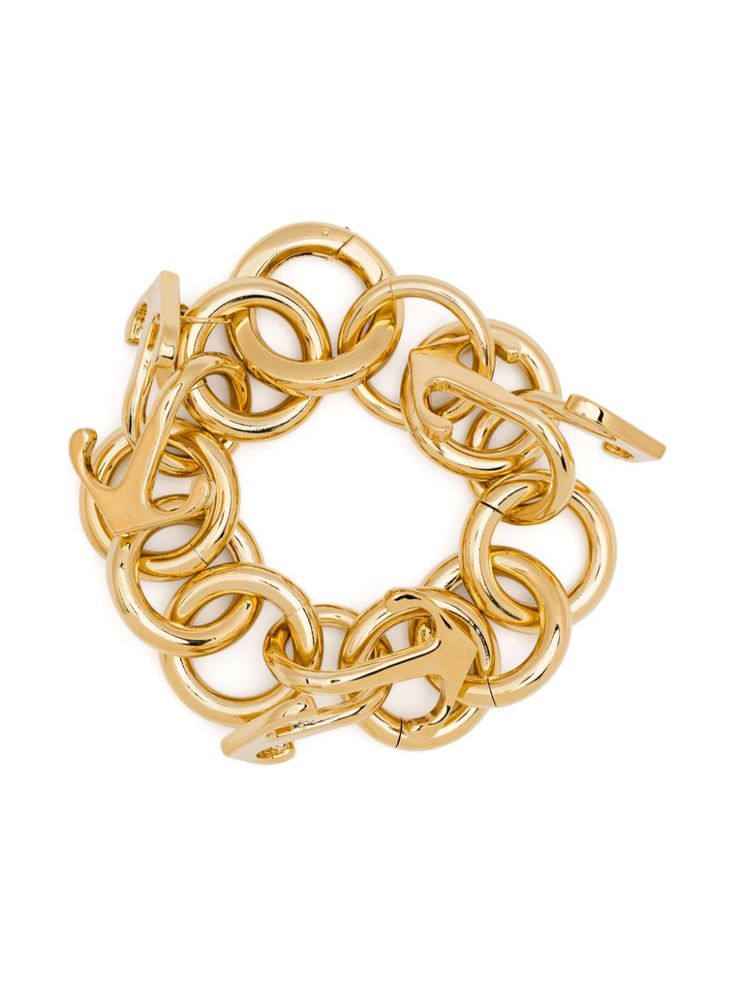 gold-tone brass polished finish signature Arrows motif chain bracelet spring-ring fastening Modern Bracelets With Gold-tone Hardware, Yellow Gold Brass Chain Link Bracelet, Yellow Gold Chain Link Bracelet In Brass, Luxury Metal Bracelets With Gold-tone Hardware, Metal Chain Ring With Gold Link Chain, Brass Chain Link Bracelet With Gold Chain Detail, Metal Chain Ring With Link Shape, Brass Gold Chain Link Bracelet, Gold Chain Link Bracelet In Brass