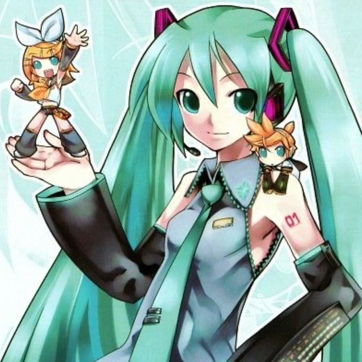 an anime character with long blue hair holding a small toy in her hand and looking at the camera