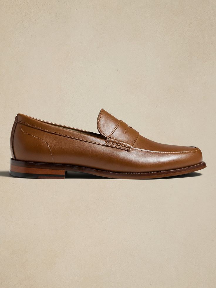 Leather Penny Loafer | Banana Republic Factory Classic Almond Toe Oxfords For Business Casual, Semi-formal Moccasins With Goodyear Welt And Plain Toe, Semi-formal Plain Toe Moccasins With Goodyear Welt Construction, Classic Oxfords For Business Casual With Goodyear Welt, Timeless Slip-on Dress Shoes For Semi-formal Occasions, Timeless Leather Sole Loafers For Semi-formal Occasions, Classic Round Toe Loafers For Office, Classic Round Toe Office Loafers, Classic Formal Loafers With Leather Lining