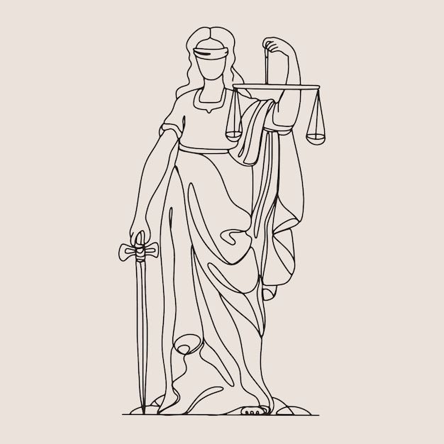 a line drawing of lady justice