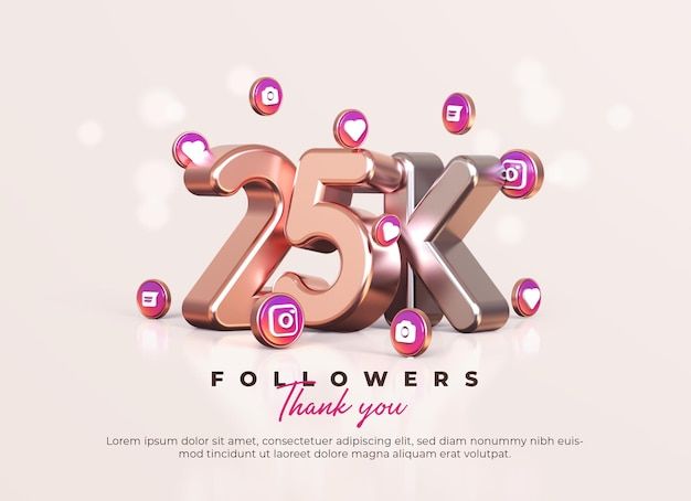 an image of the number 25k followers with social media icons coming out of it