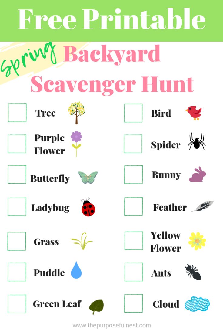 the free printable spring backyard scavenger hunt