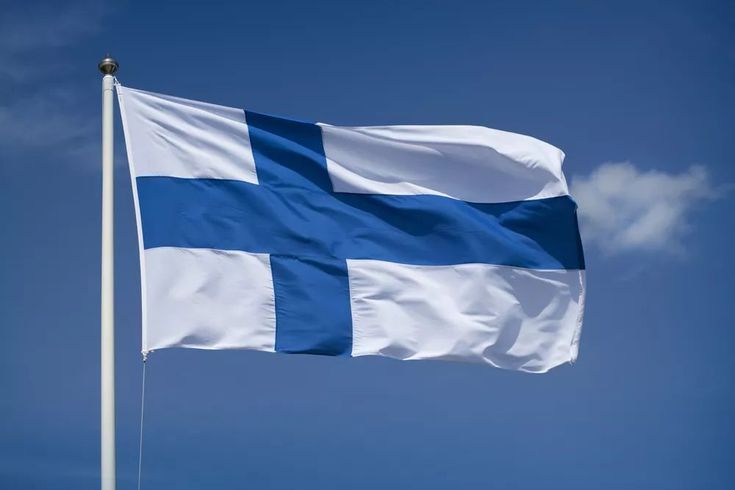 a blue and white flag flying in the wind