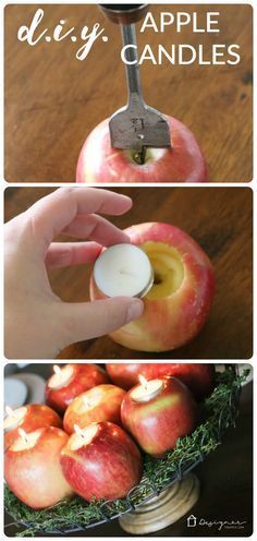 an apple candle holder is shown with apples in it