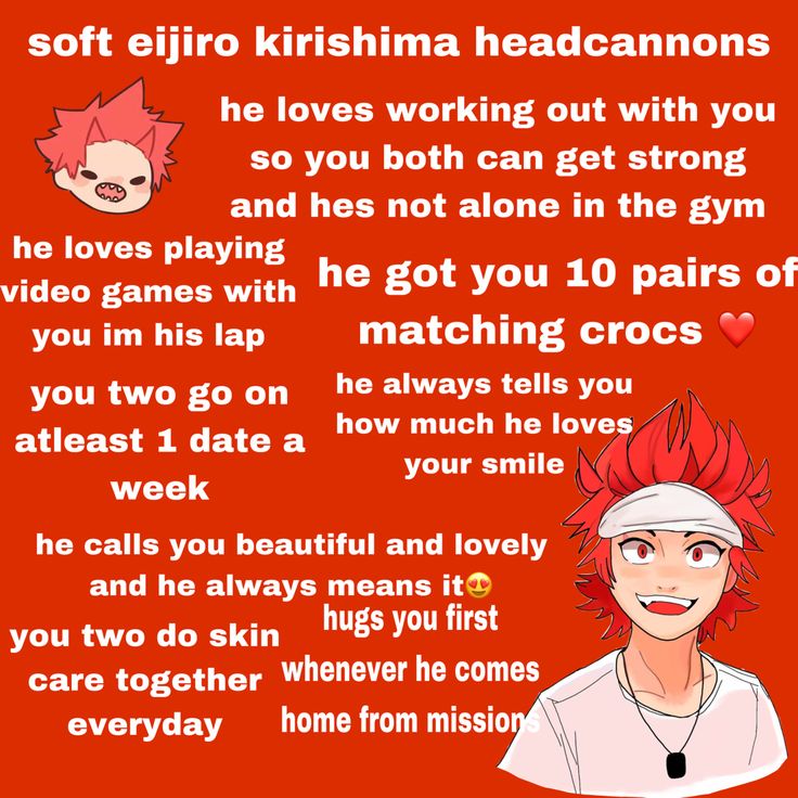 an anime character with red hair and text that reads, sofiri kirishima headbands he loves working out with you