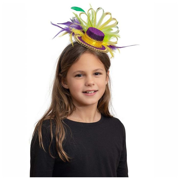 Skeleteen Purple Top Hat Headband is the perfect accessory for Mardi Gras. The hat is 5 inches long and has colorful feathers and sequins. the headband has comb like ridges to secure it on your head. This cute hat can also be worn for Halloween and will make a great statement at any party. Give this headband to a child who loves pretend play and dress up, and he will be ecstatic with the new addition to his costume chest! The headband is made of high quality materials. Adjustable Novelty Headpieces For Carnival, Novelty Adjustable Headpiece For Carnival, Fun Adjustable Carnival Headpiece, Fun Adjustable Hat For Carnival, Adjustable Headband Costume Hats For Carnival, Adjustable Mini Hats For Carnival Costume Party, Adjustable Mini Hats For Costume Party At Carnival, Adjustable Mini Hat For Mardi Gras Costume Party, Novelty Adjustable Headband For Carnival