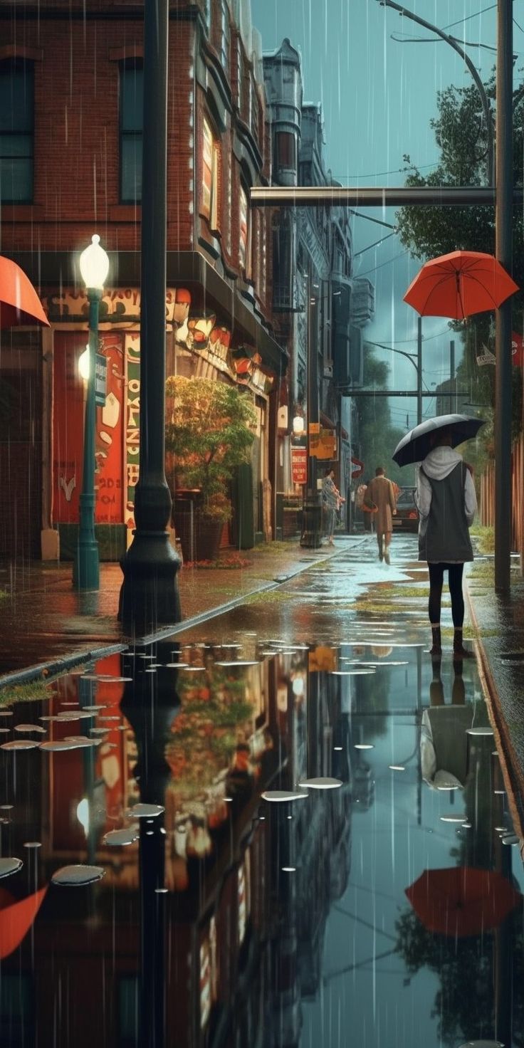 a person with an umbrella is walking in the rain