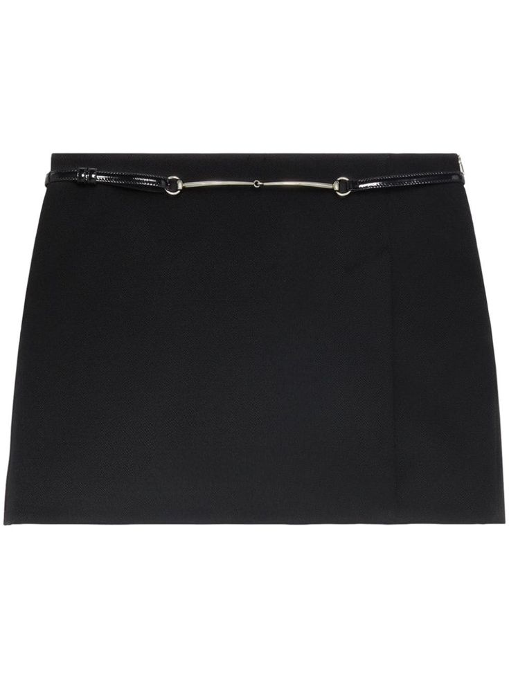 Gucci Horsebit Wool Miniskirt - Farfetch Elegant Gucci Evening Skirt, Elegant Mini Skirt With Belt, Black Workwear Skirt With Belt Detail, Black Skirt With Belt Detail For Work, Chic Mini Skirt With Belt Detail For Work, Elegant Mini Skirt With Belt Detail, Elegant Mini Skirt With Belt For Work, Chic Fitted Gucci Bottoms, Elegant Mini Skirt With Belt Loops