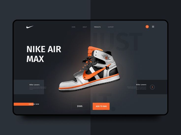 the nike air max website is displayed on a tabletop with an orange and white shoe