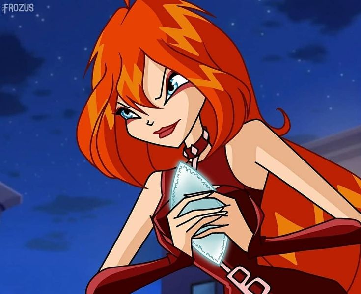 an animated woman with red hair holding a bottle