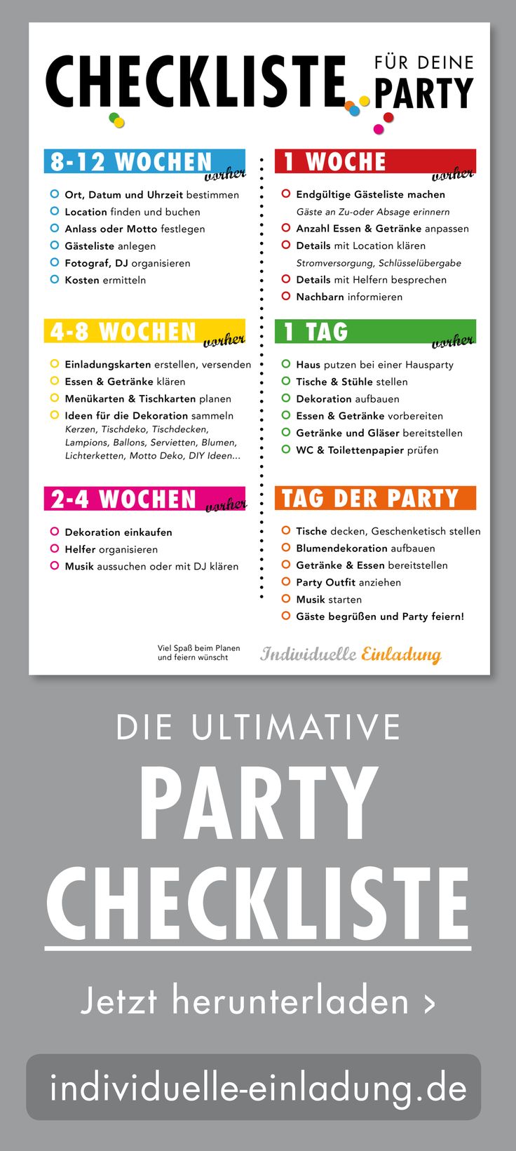 the ultimate guide to party checkliste in german and english, with instructions for each event