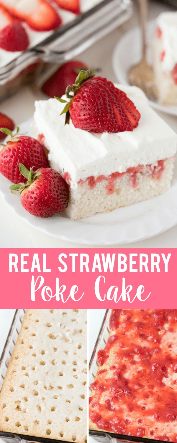 the real strawberry poke cake is ready to be eaten