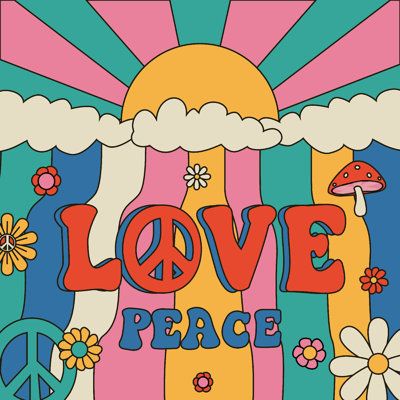 a poster with the words love peace and flowers